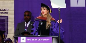 new york, new york   may 18 taylor swift delivers new york university 2022 commencement address at yankee stadium on may 18, 2022 in new york city photo by dia dipasupilgetty images
