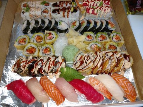 Food, Cuisine, Sushi, Ingredient, Dish, Fish slice, Meal, Tableware, Sashimi, Recipe, 