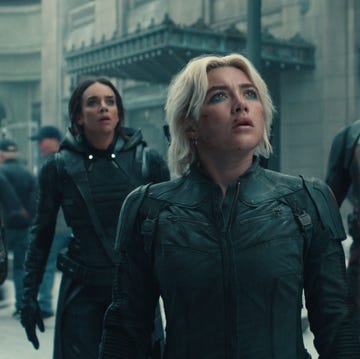 THUNDERBOLTS* (l r) bucky barnes (sebastian stan), ghost (hannah john kamen), yelena belova (florence pugh), john walker (wyatt russell), and red guardian/alexei shostakov (david harbour) in marvel studios' thunderbolts*. photo courtesy of marvel studios. © 2024 marvel.