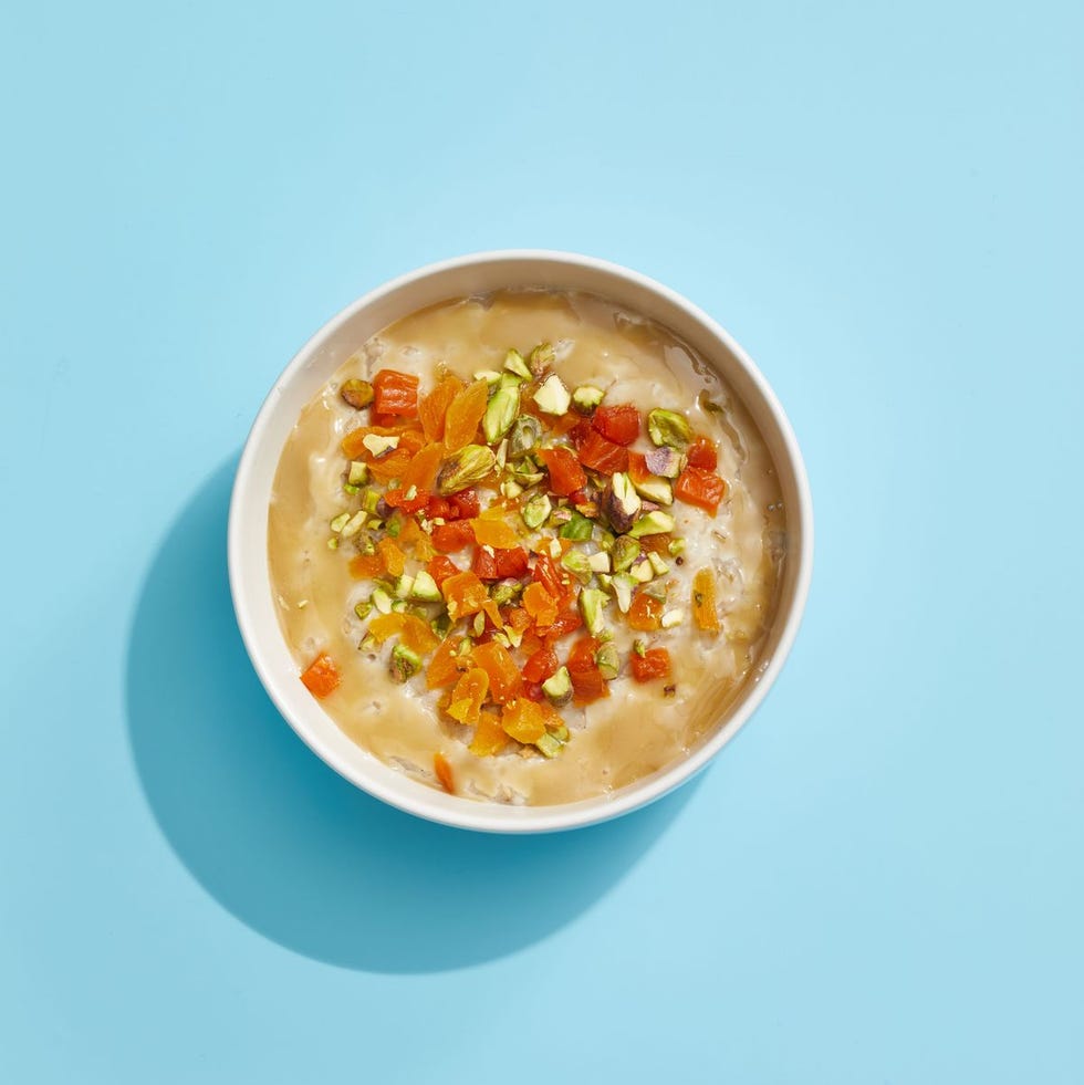 oatmeal with apricots and pistachios in a bowl
