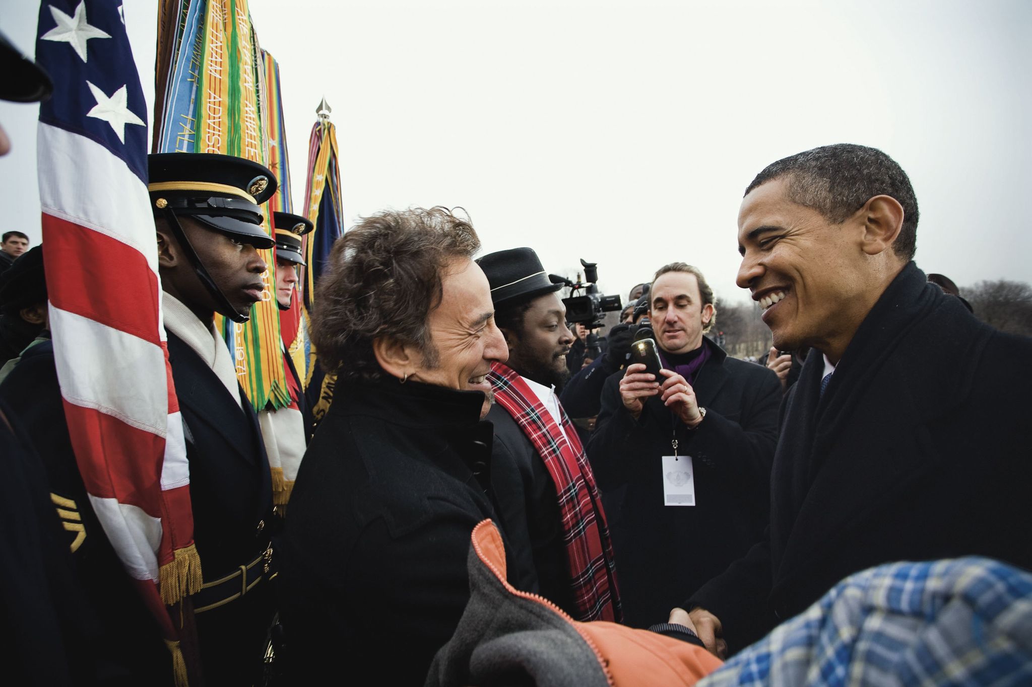 washington   january 18  president elect barack obama shakes hands with bruce springsteen after the we are one the obama inaugural celebration at the lincoln memorial on january 18, 2009 in washington, dc  photo by david hume kennerlygetty images