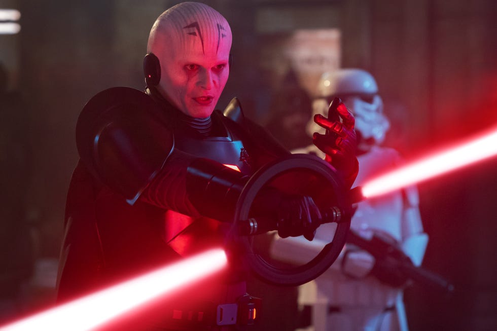 l r grand inquisitor rupert friend and a stormtrooper in a scene from lucasfilm's obi wan kenobi, exclusively on disney © 2022 lucasfilm ltd  ™ all rights reserved
