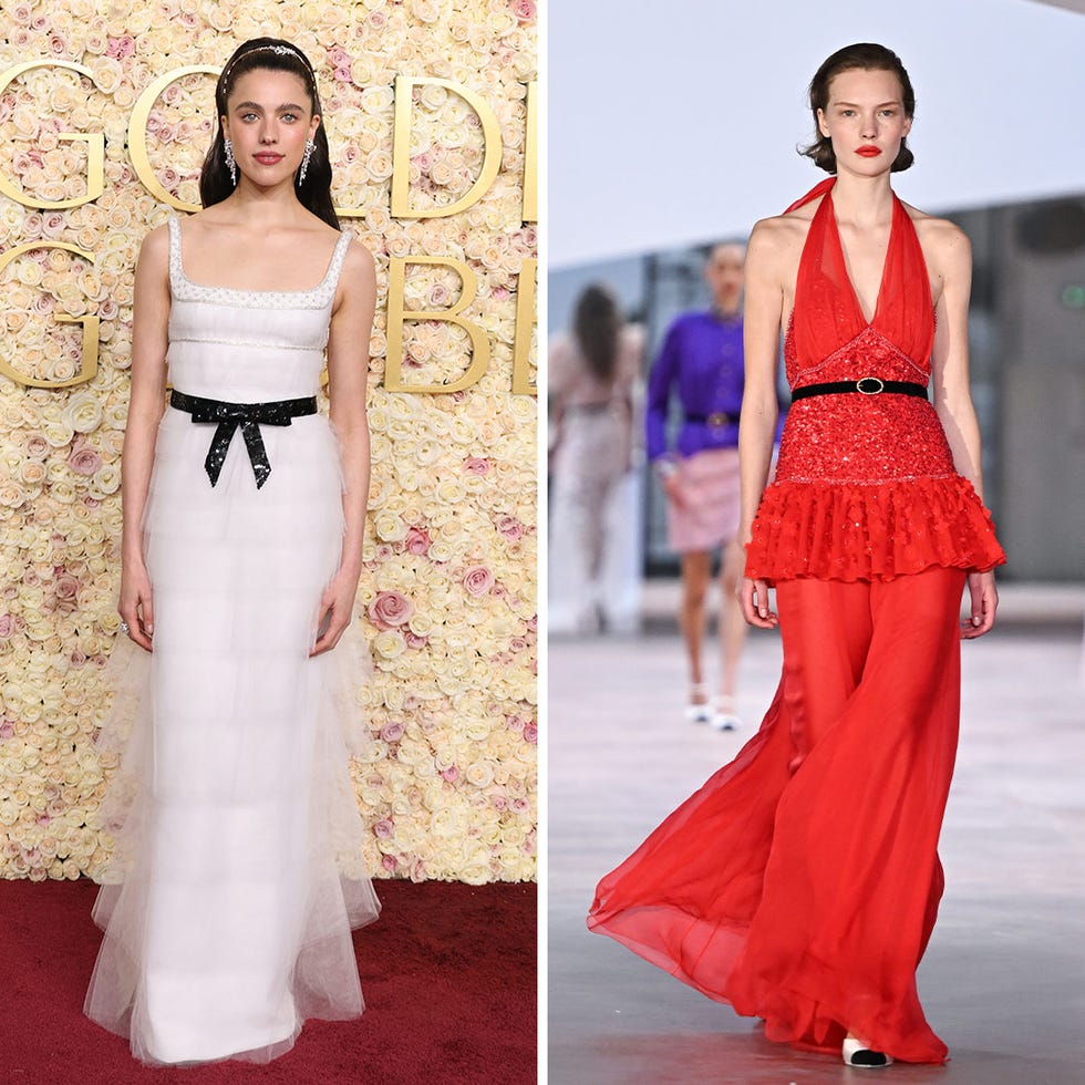 fashion showcase featuring two distinct outfits at an event