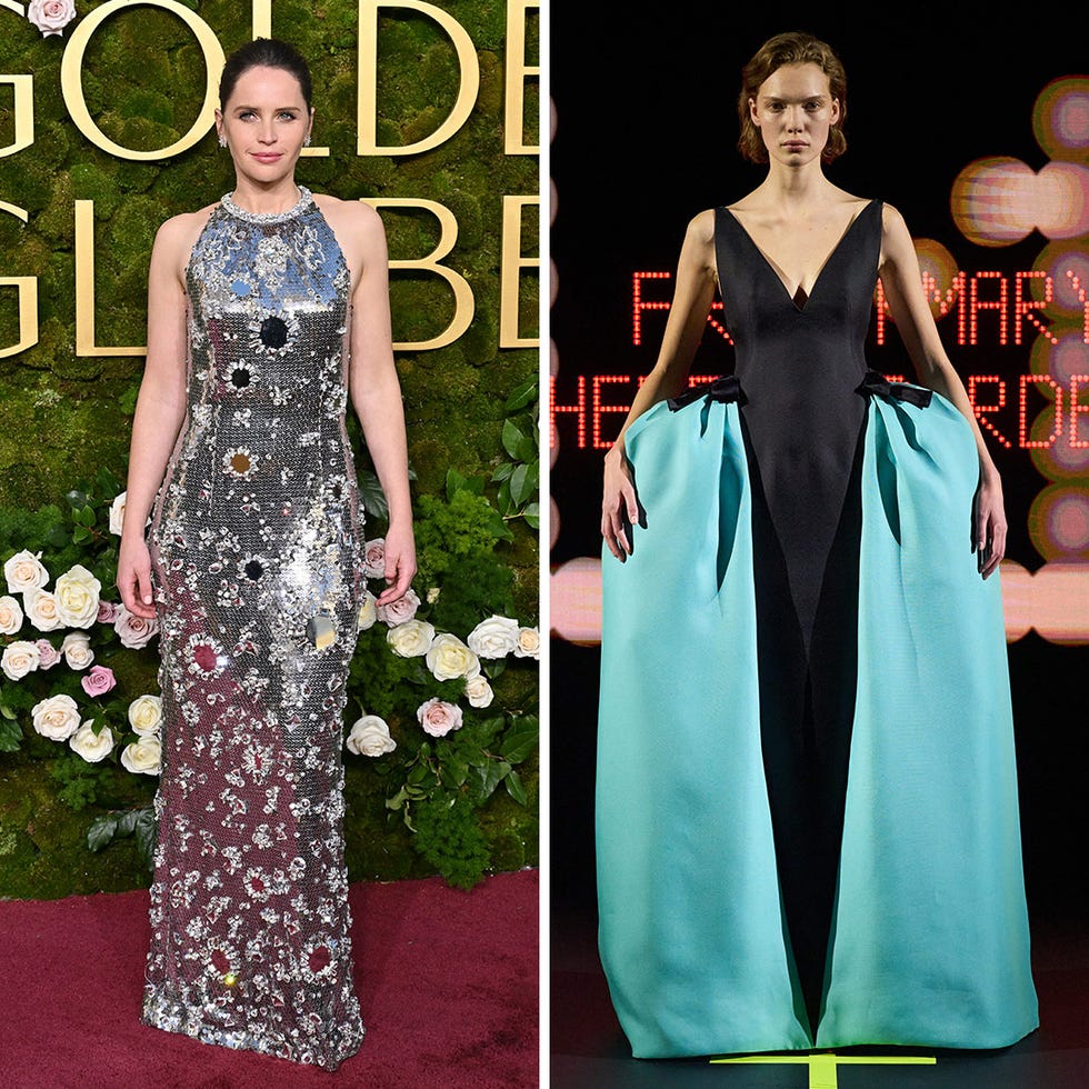 fashion showcase featuring two distinctive dresses