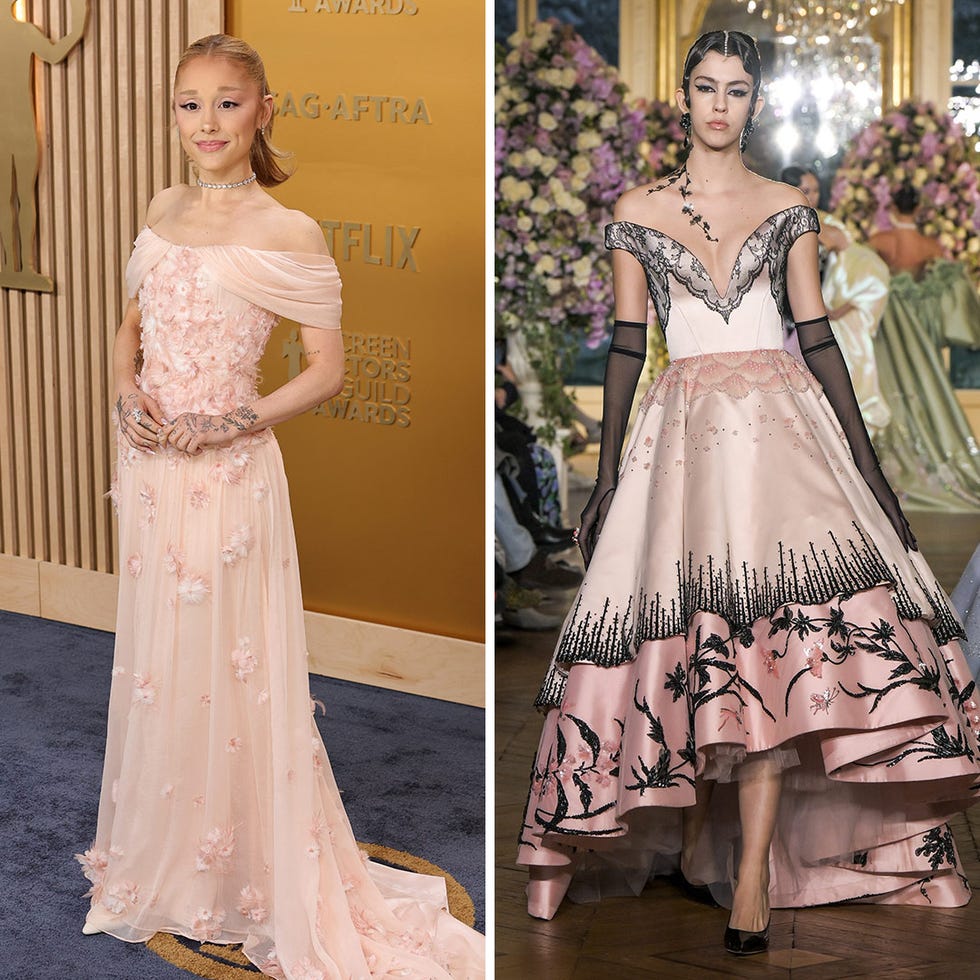 two elegant dresses showcased at a formal event