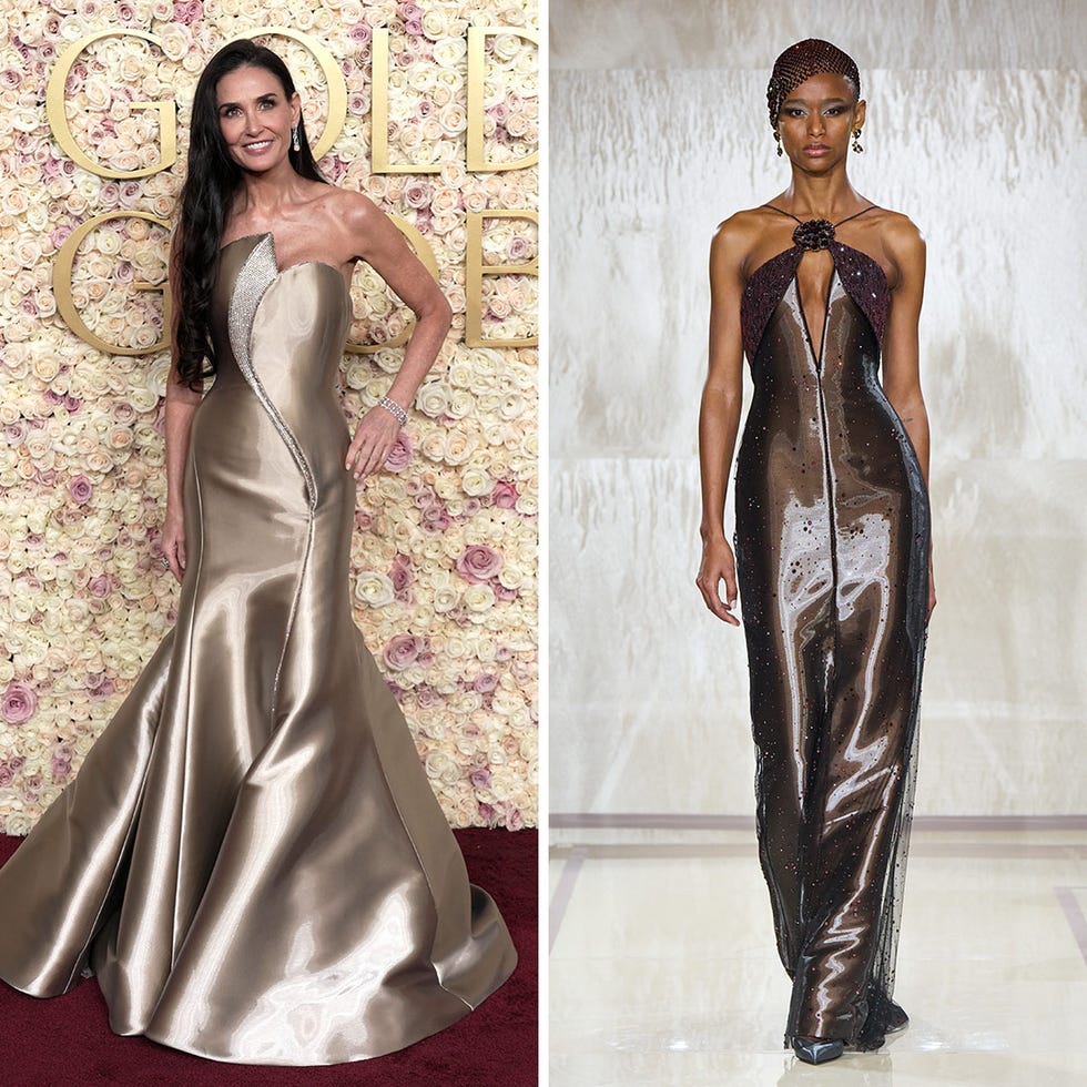 comparison of two elegant evening gowns