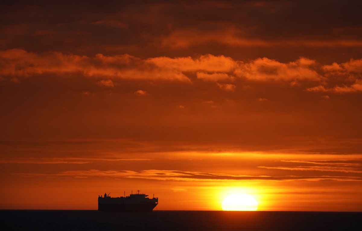the united spirit vehicle carrier sits in the north sea off the coast of whitley bay on the north east coast of england picture date wednesday january 12, 2022 photo by owen humphreyspa images via getty images