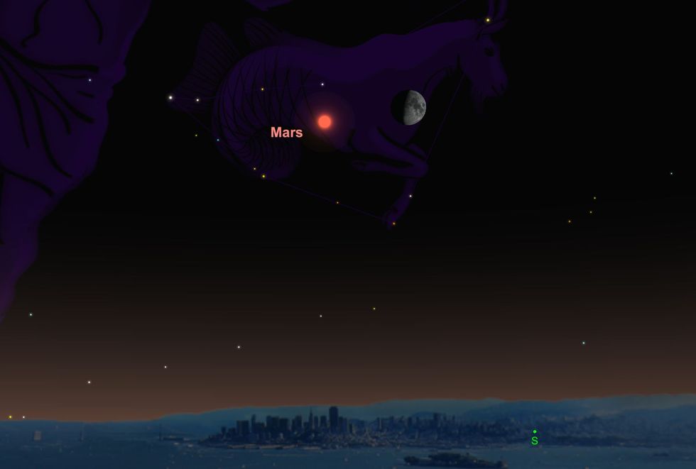 Mars en de maan staan relatief dicht bij elkaar aan de nachthemel van 17 oktober