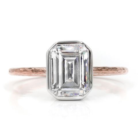 Ring, Engagement ring, Fashion accessory, Gemstone, Jewellery, Diamond, Platinum, Emerald, Rectangle, Metal, 