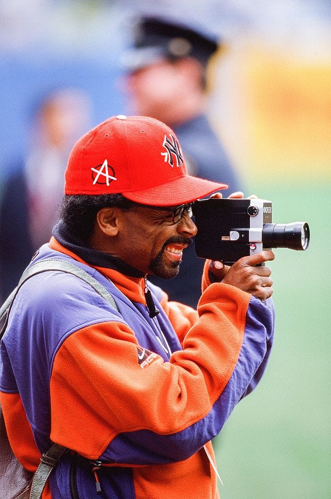 American League Championship Series - Cleveland Indians v New York Yankees - Game Two bronx, ny october 7: filmmaker spike lee attends game two of the american league championship series between the cleveland indians and the new york yankees on october 7, 1998 at yankee stadium in bronx, new york. (photo by sporting news via getty images via getty images)