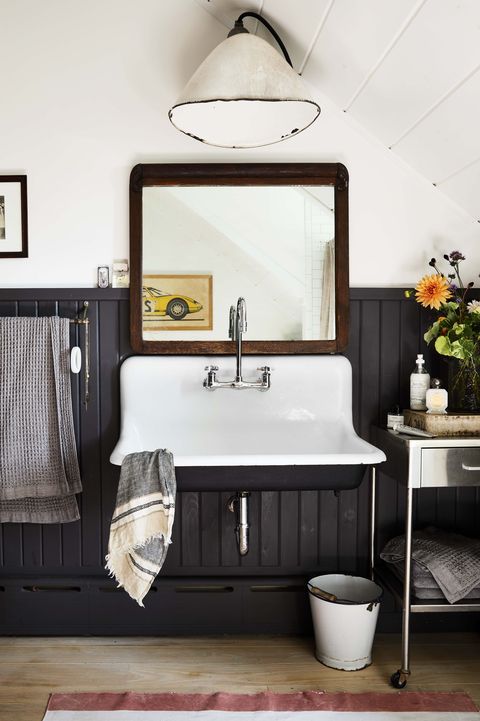 odonnell farmhouse bathroom with vintage sink