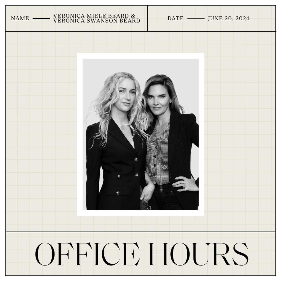 a black and white headshot of the veronica beards with their names and the date above and the office hours logo below