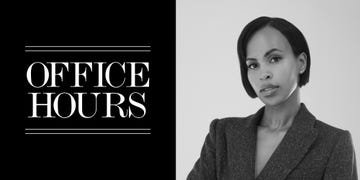 promotional material for office hours featuring a person in professional attire
