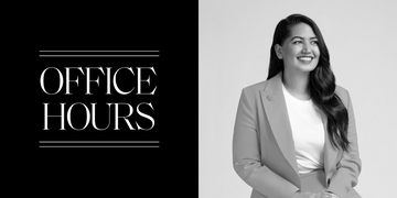 sign for office hours beside a professional portrait of opal vadhan