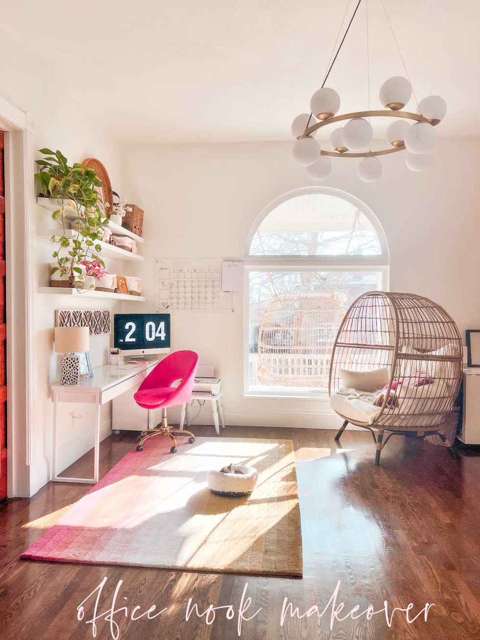 functional office nook with a desk chair and decorative elements
