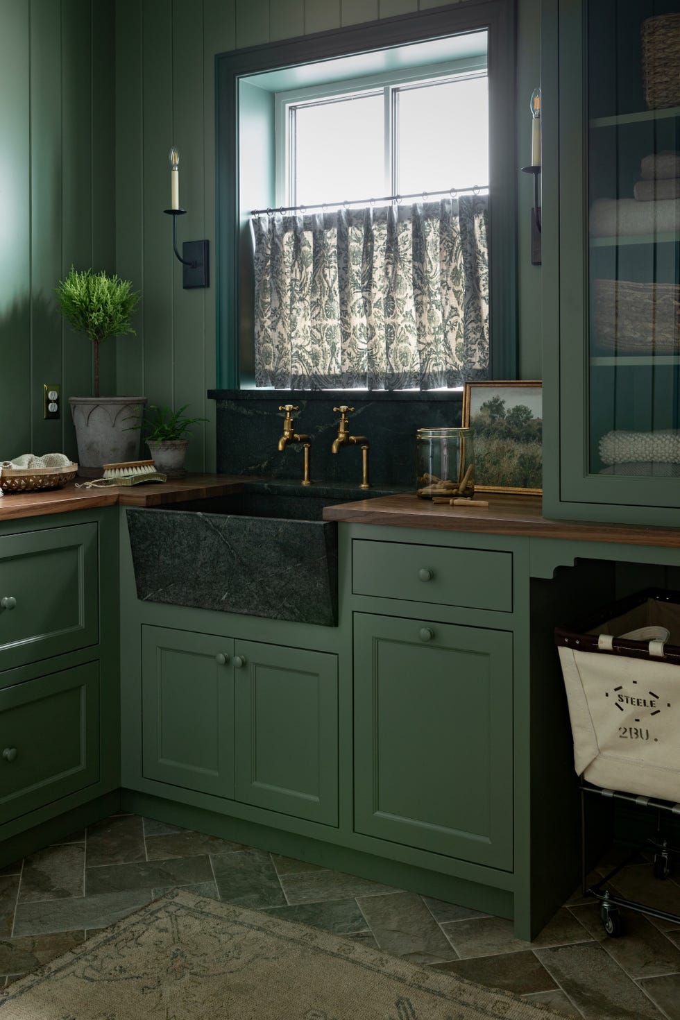 kitchen with green cabinets