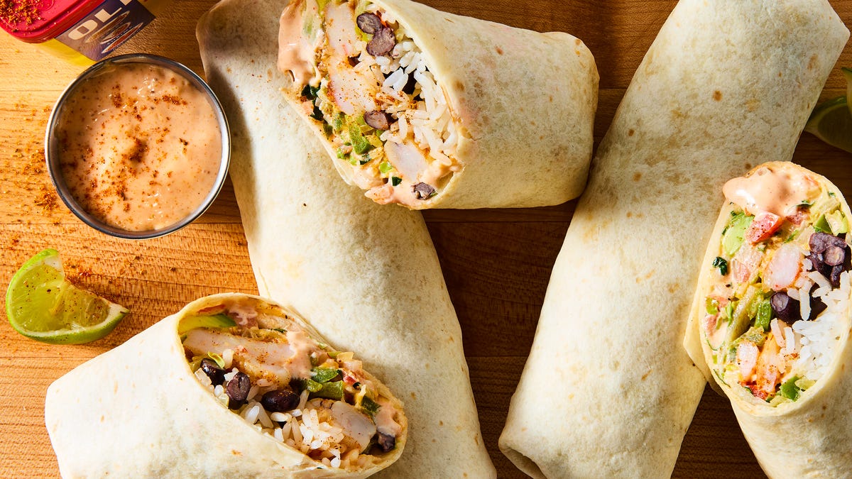 Video player poster image preview for The Sauce In These Old Bay Shrimp Burritos Is Life-Changing