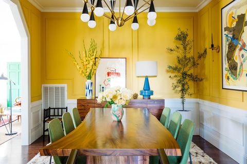 dining room, room, interior design, property, yellow, furniture, green, ceiling, turquoise, home,