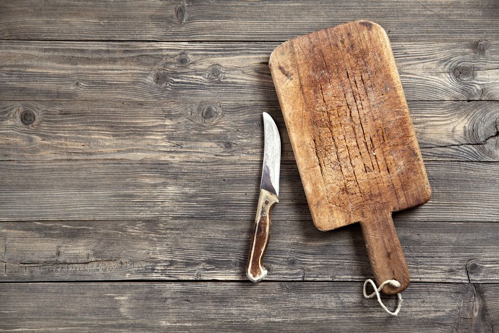 old cutting board and knife
