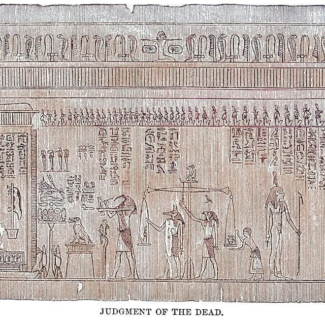old engraved illustration of fragments of ancient egyptian lsquo book of the dead rsquo judgement of the dead, 3rd 1st bc egyptian museum, turin, italy