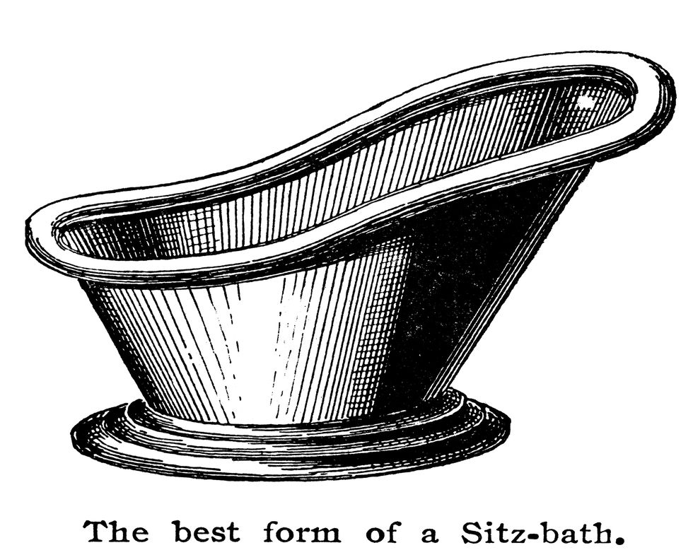 old engraved illustration of sitz bath, bathtub