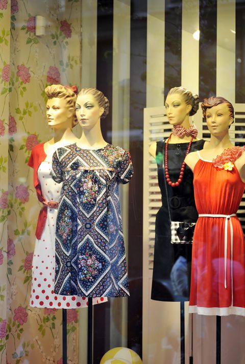 old fashioned mannequins and window shopping