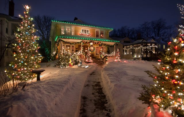 Old Historic Home with christmas lights