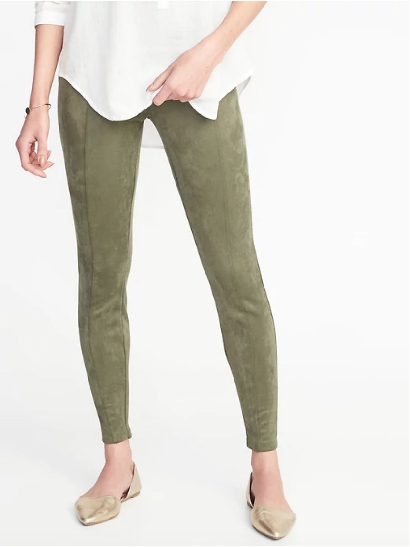 Old Navy Leggings Womens M Tall Green Pull On Ankle Bow Pamts NEW NWT
