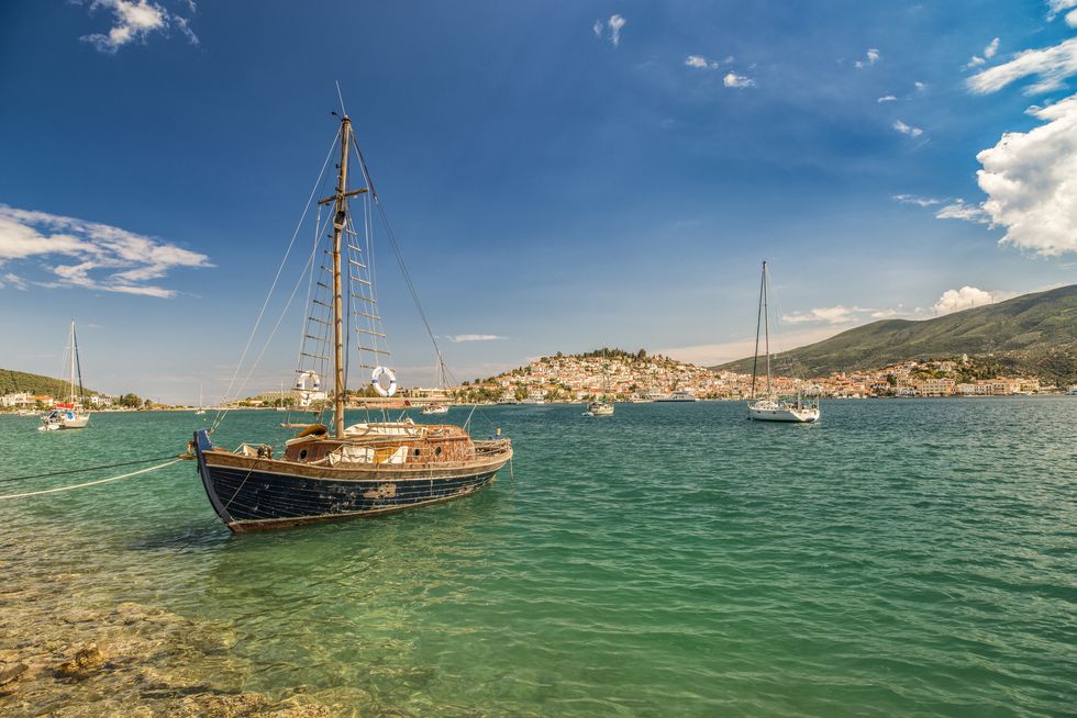 Old Sailboat Moored off Greek Island of Poros