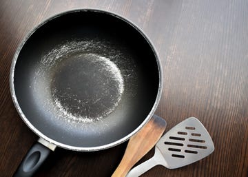 old scratched non stick saucepan