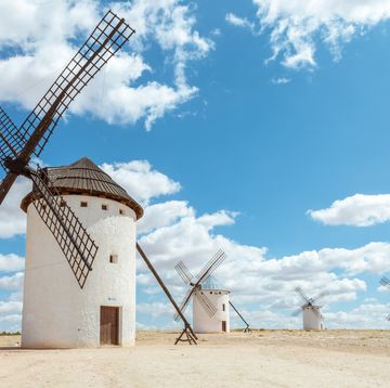 old windmills on the route of don quixote, spain