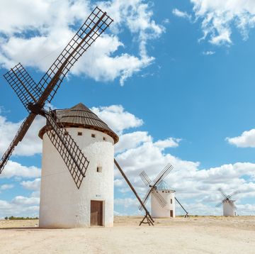 old windmills on the route of don quixote, spain