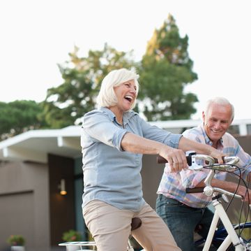 older couple riding bicycles together