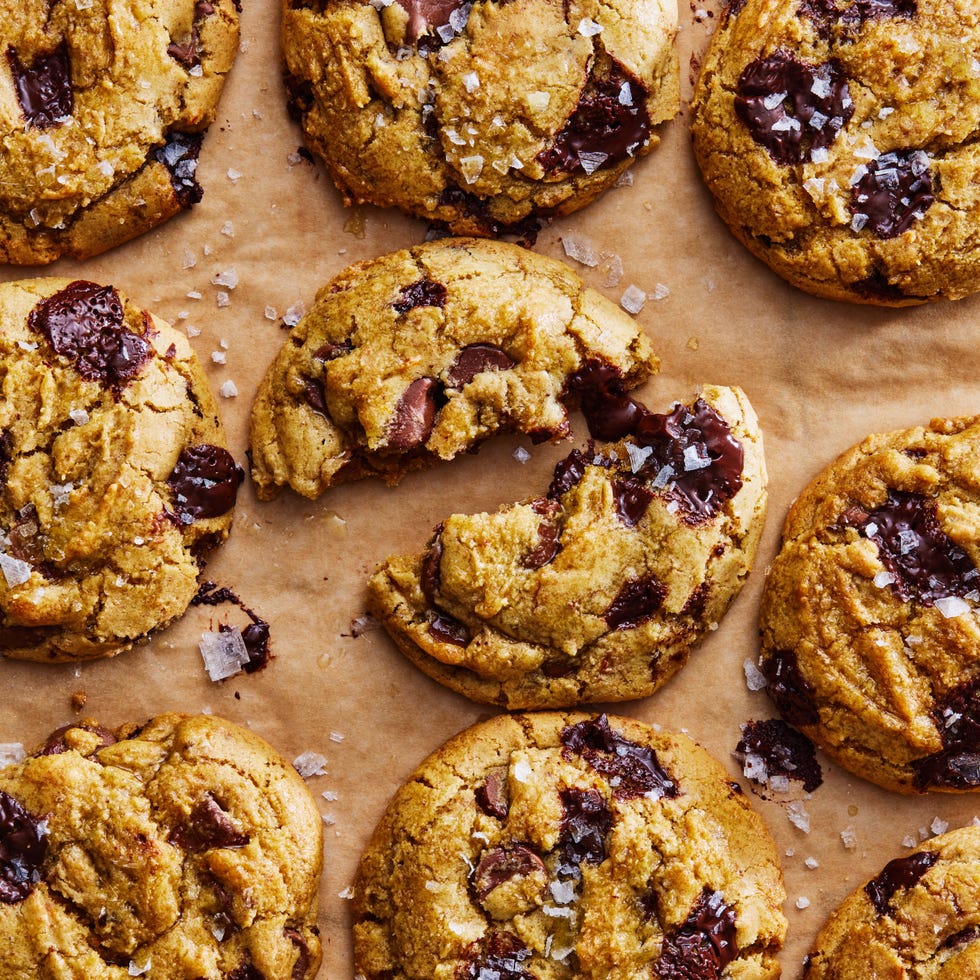 chocolate chip cookies topped with flaky sea salt
