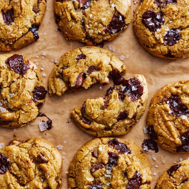 Olive Oil Chocolate Chip Cookies chocolate chip cookies topped with flaky sea salt