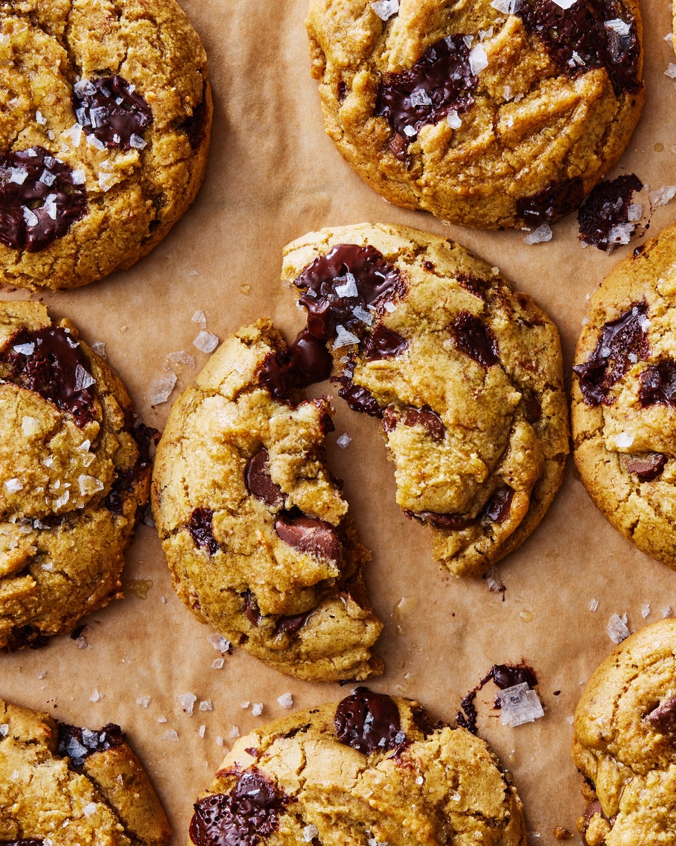 chocolate chip cookies topped with flaky sea salt