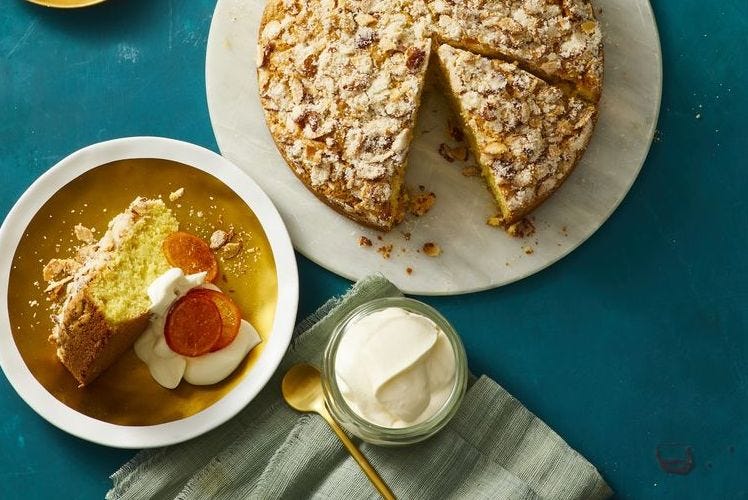 olive oil clementine cake with sugared almond topping