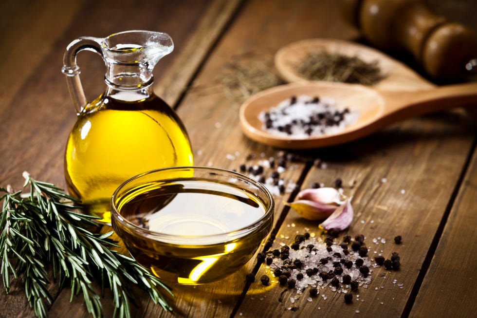 olive oil in glass pitcher