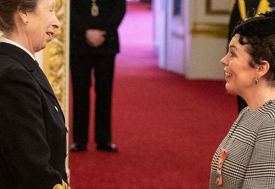 olivia colman with princess anne at buckingham palace