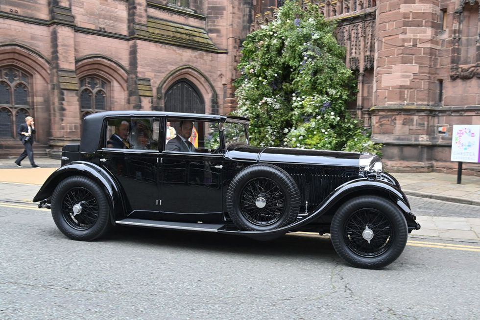 the duke of westminster and miss d are chauffeured to their wedding in a bentley motors 1930 8 litre