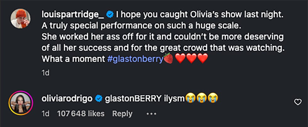 l'omaggio di Louis Partridge e la risposta di Olivia Rodrigo