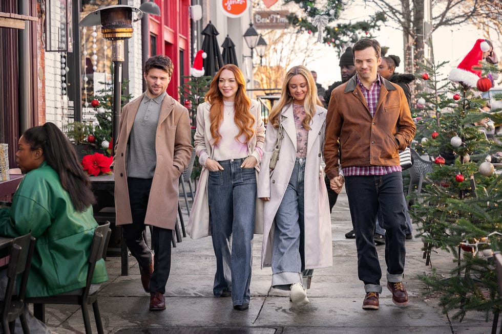 our little secret l r jon rudnitsky as cameron, lindsay lohan as avery, katie baker as cassie and ian harding as logan in our little secret