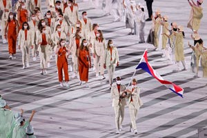 tokyo, japan july 23 flag bearers keet oldenbeuving and churandy martina of team netherlands during the opening ceremony of the tokyo 2020 olympic games at olympic stadium on july 23, 2021 in tokyo, japan photo by patrick smith getty images