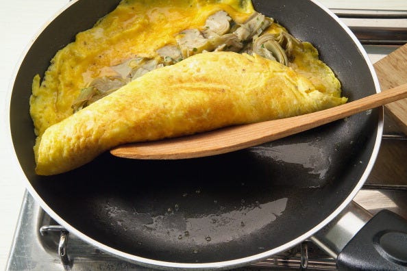 Omelette folded over the artichoke...