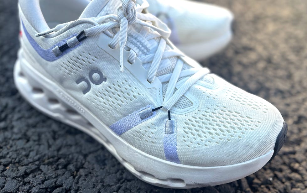 close up of a white on running shoe