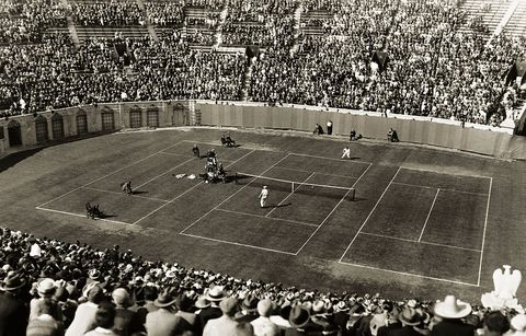 View of Match with Rene Lacoste and Jean Borotra