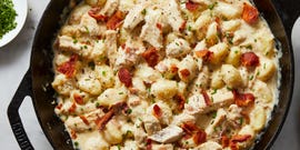chicken and bacon in a creamy sauce with gnocchi