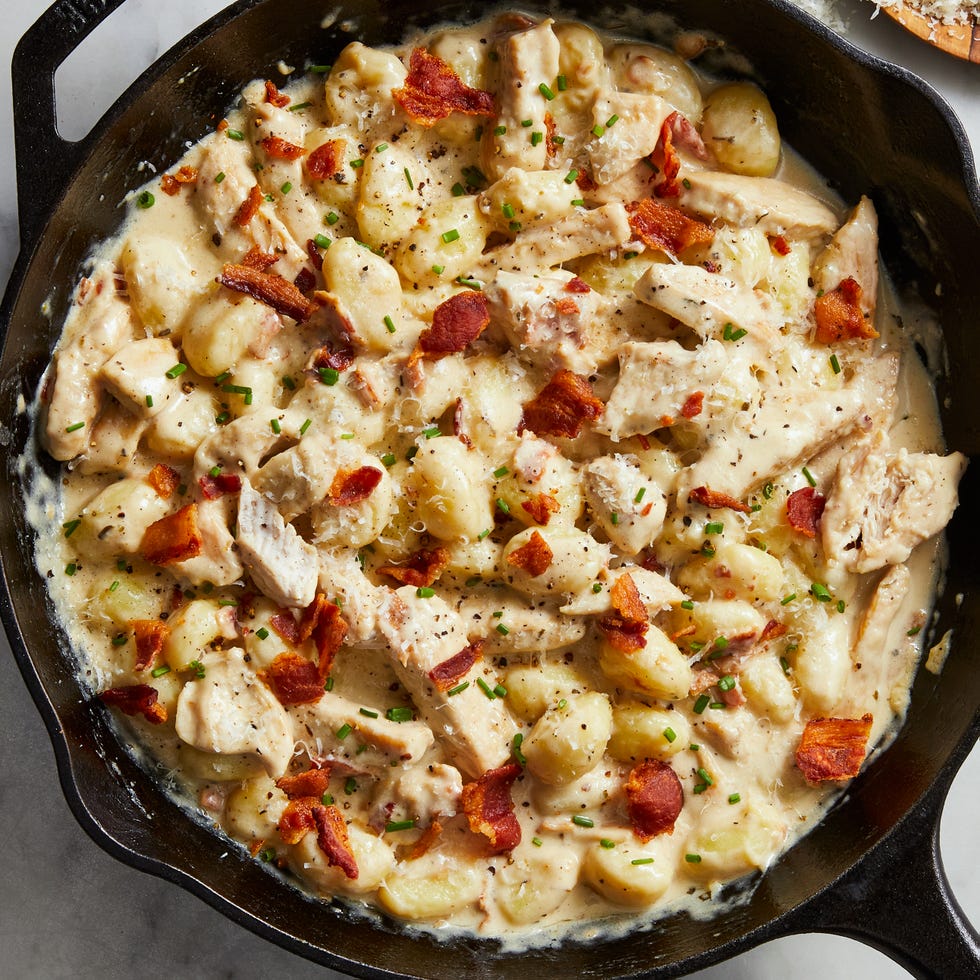 chicken and bacon in a creamy sauce with gnocchi