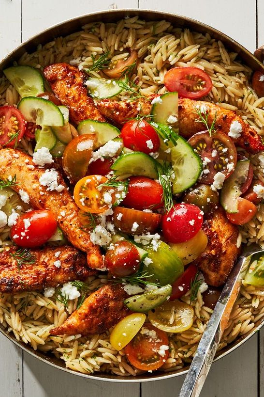 one pot shawarma chicken and orzo skillet