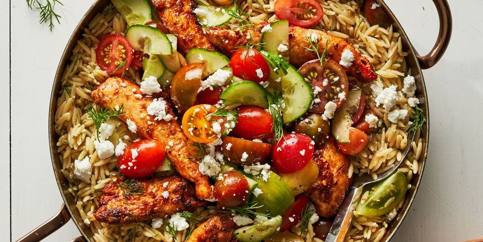 one pot shawarma chicken and orzo skillet